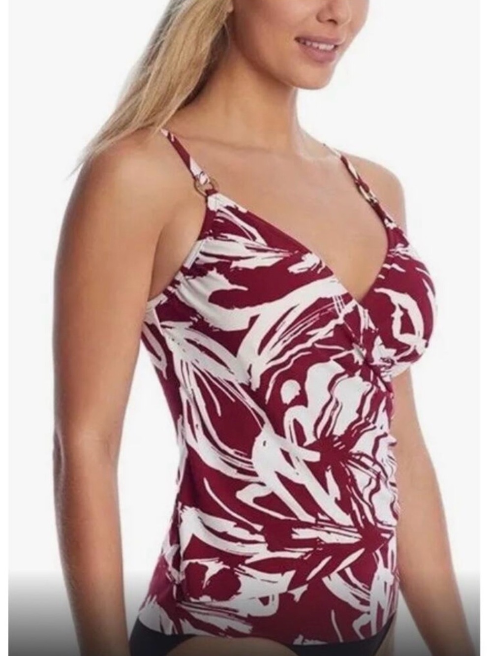 Miraclesuit Magicsuit Cherry Red Lily Impressionist Tankini Swim Suit 16 NWOT